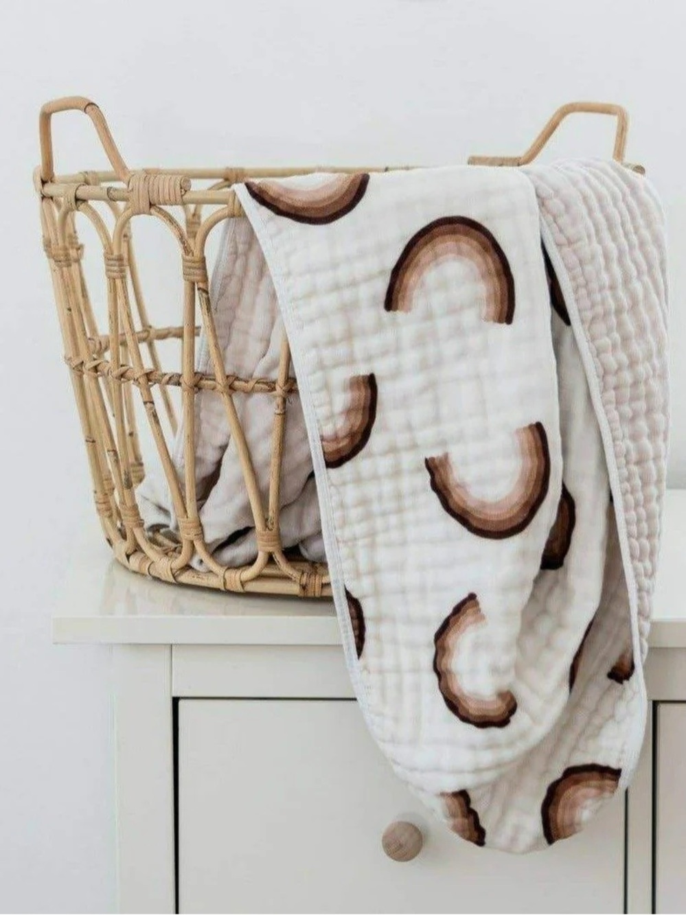 Brixton phoenix Cream Muslin Blanket with Brown Rainbow Print